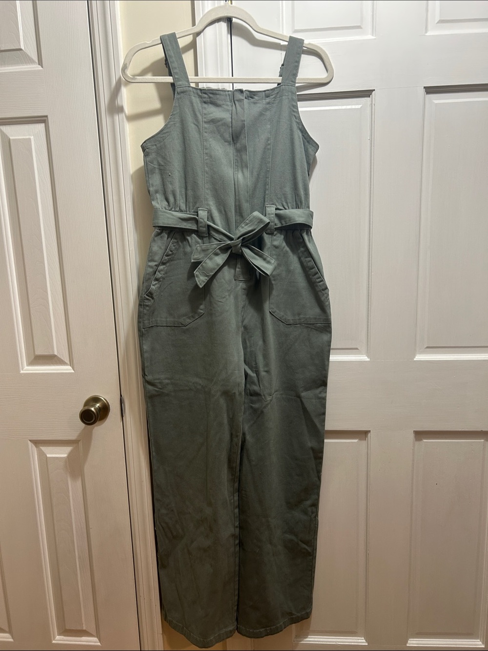 Sage Green Tie-Waist Utility Jumpsuit